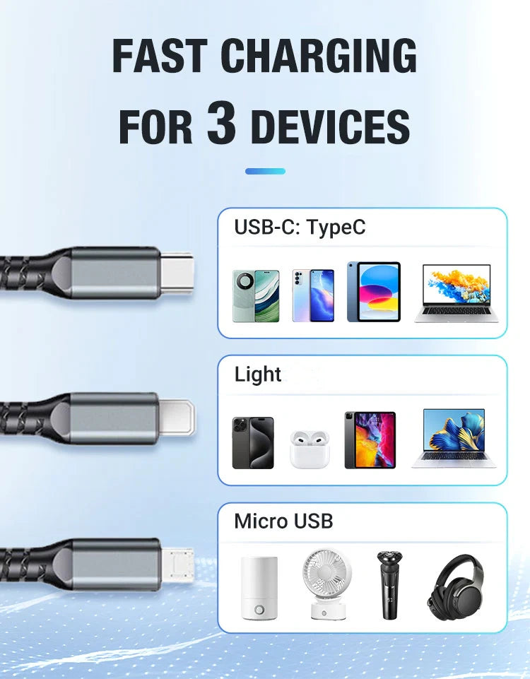 🔥Transparent Luminous 3-in-1 Super Fast Charging Cable🔥