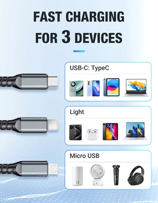 🔥Transparante lichtgevende 3-in-1 supersnelle oplaadkabel🔥