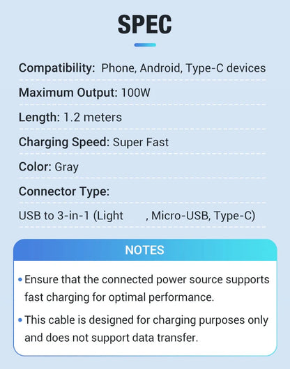 🔥Transparent Luminous 3-in-1 Super Fast Charging Cable🔥