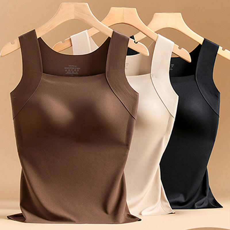 2-Piece Set💕Women’s U Neck Thermal Tank Tops with Built-In Bra