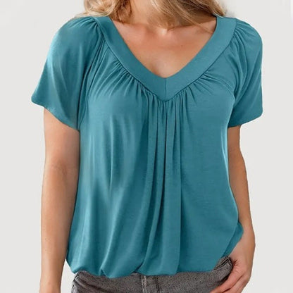🎁Summer Hot Sale 50% OFF⏳Women's Casual Pleated V-Neck Short-Sleeve Top