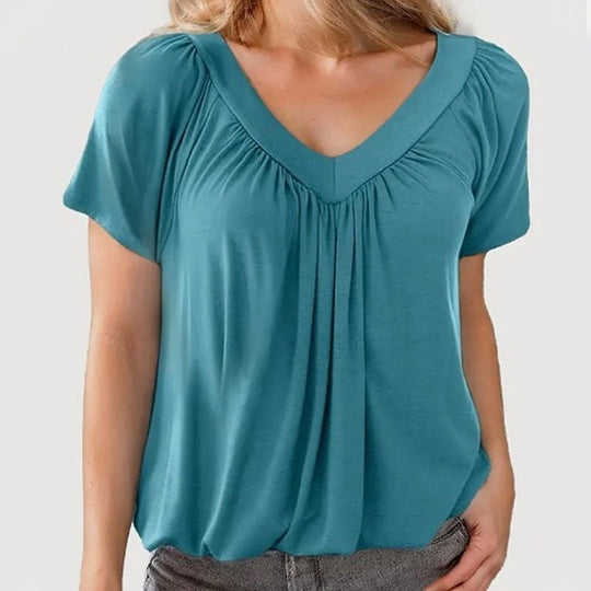 🎁Summer Hot Sale 50% OFF⏳Women's Casual Pleated V-Neck Short-Sleeve Top