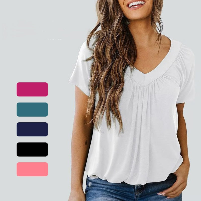 🎁Summer Hot Sale 50% OFF⏳Women's Casual Pleated V-Neck Short-Sleeve Top