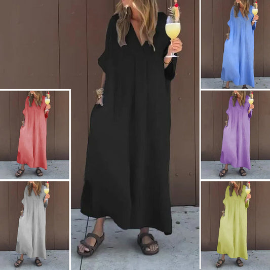 🔥Saldi eccezionali 50% di sconto👗Abito casual fluido con scollo a V per donna