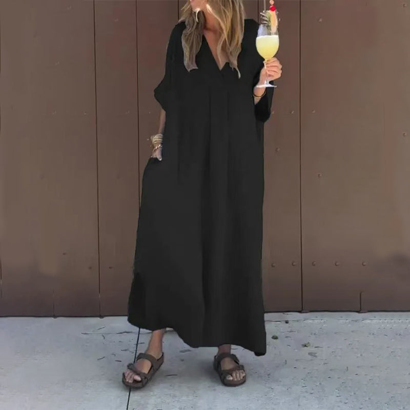 🔥Žhavý výprodej 50% sleva👗Ležérní splývavé šaty s výstřihem do V pro ženy