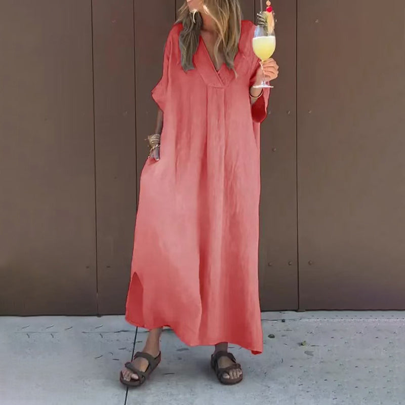 🔥Žhavý výprodej 50% sleva👗Ležérní splývavé šaty s výstřihem do V pro ženy