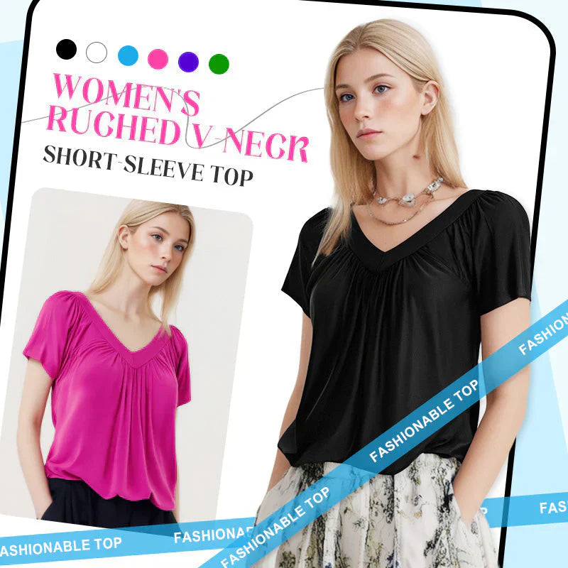 🎁Summer Hot Sale 50% OFF⏳Women's Casual Pleated V-Neck Short-Sleeve Top