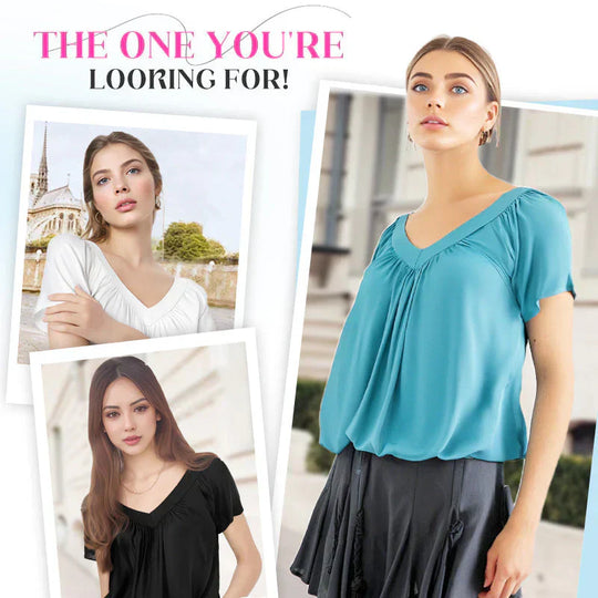 🎁Summer Hot Sale 50% OFF⏳Women's Casual Pleated V-Neck Short-Sleeve Top