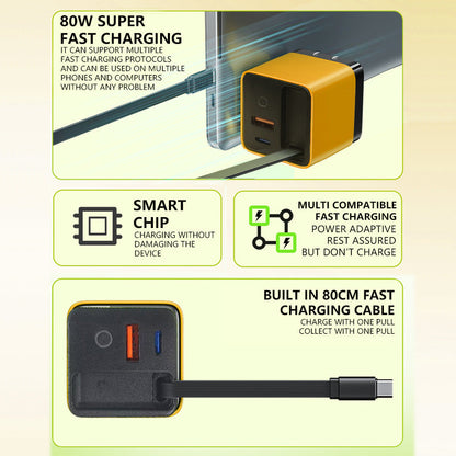 🔥Hot sale 50% OFF🔌80W Fast Charging Phone Charger Block with Retractable 80cm Type-C Cable