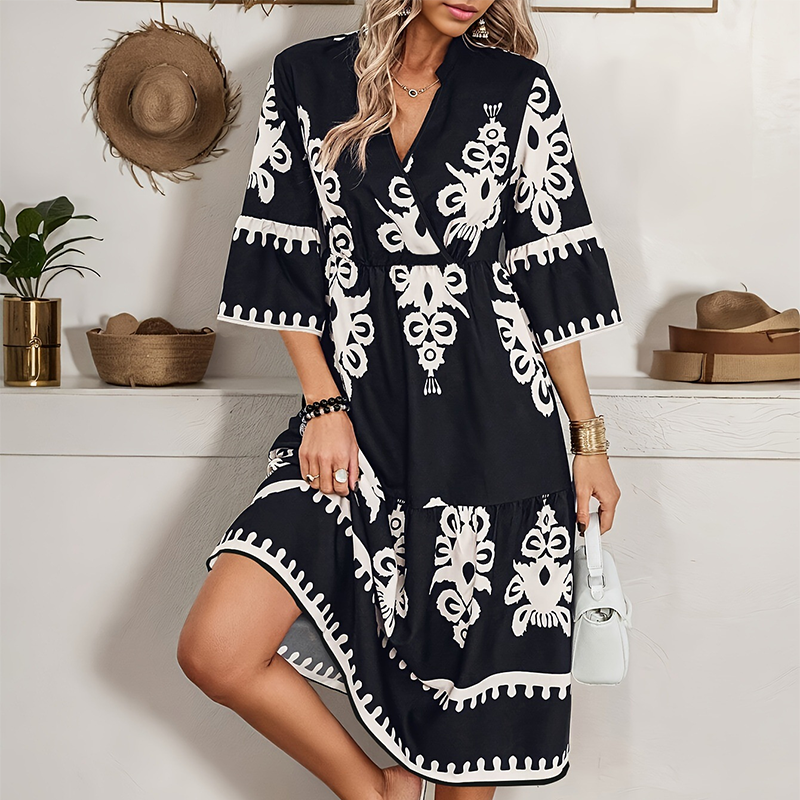 ⏳Časovo obmedzený špeciál⏰Neformálne šaty s potlačou a výstrihom do V👗