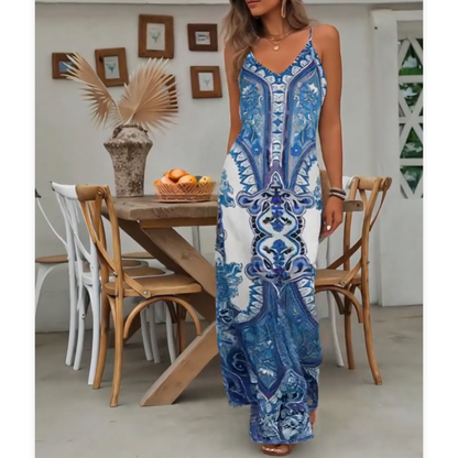 ⏳Time-limited Special👗Women’s Retro Print V-Neck Sleeveless Maxi Dress
