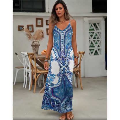⏳Time-limited Special👗Women’s Retro Print V-Neck Sleeveless Maxi Dress