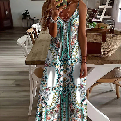 ⏳Time-limited Special👗Women’s Retro Print V-Neck Sleeveless Maxi Dress