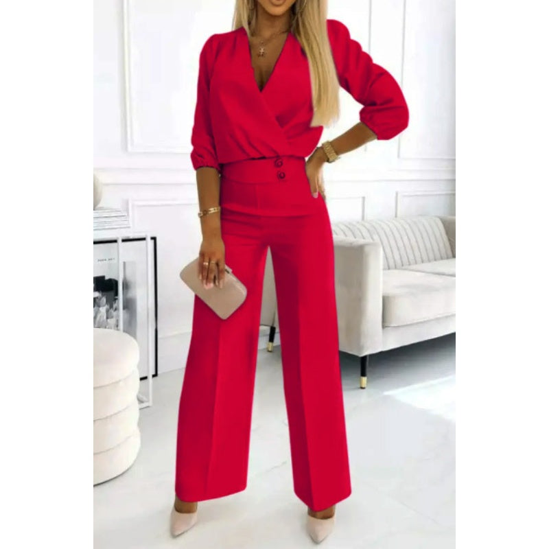 🌸New Arrival 50%OFF💖 Women's Fashion V-Neck Top and Pants Set