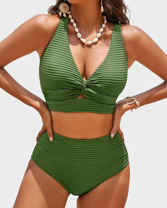 💃2025 New Type - 50% OFF 👙Textured Knot-Front High-Waisted Bikini Set