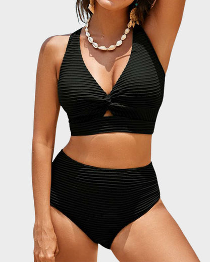 💃2025 New Type - 50% OFF 👙Textured Knot-Front High-Waisted Bikini Set