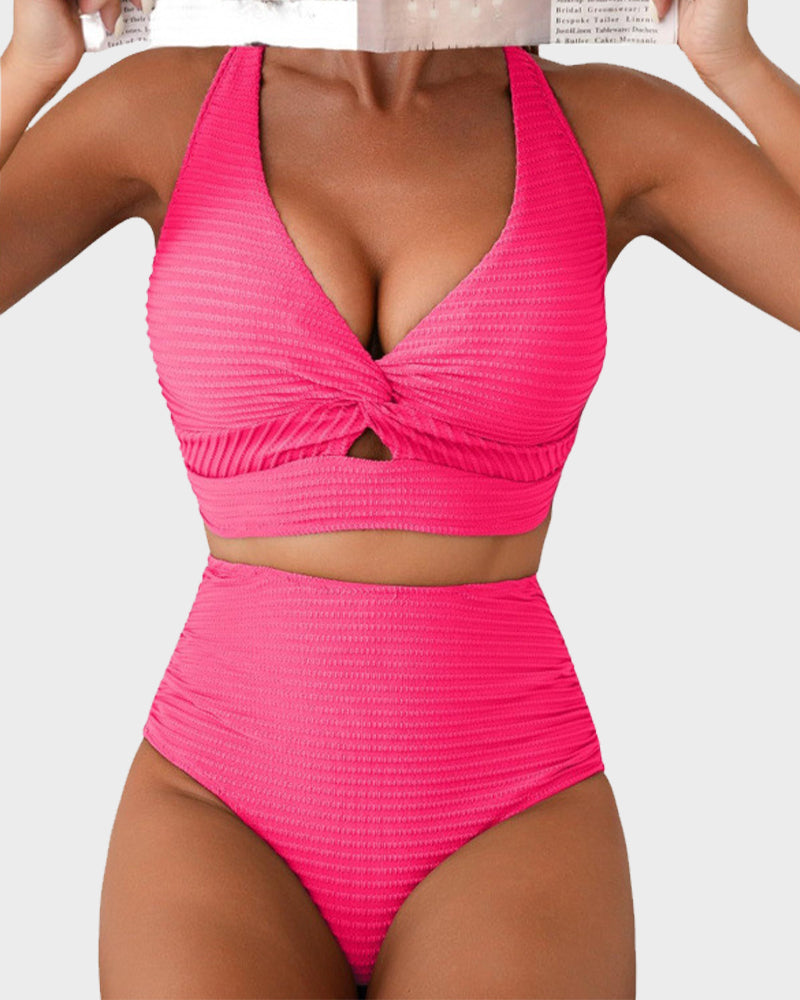 💃2025 New Type - 50% OFF 👙Textured Knot-Front High-Waisted Bikini Set