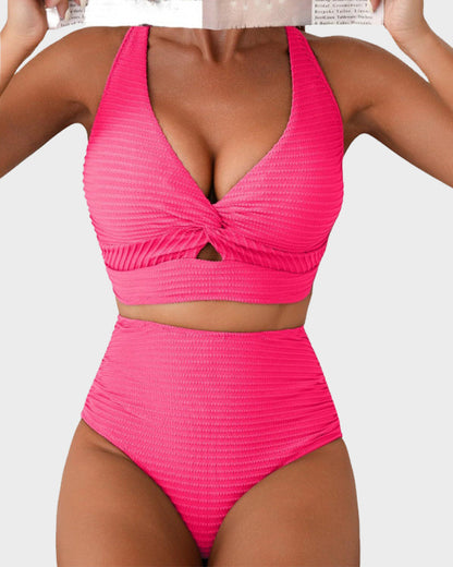 💃2025 New Type - 50% OFF 👙Textured Knot-Front High-Waisted Bikini Set