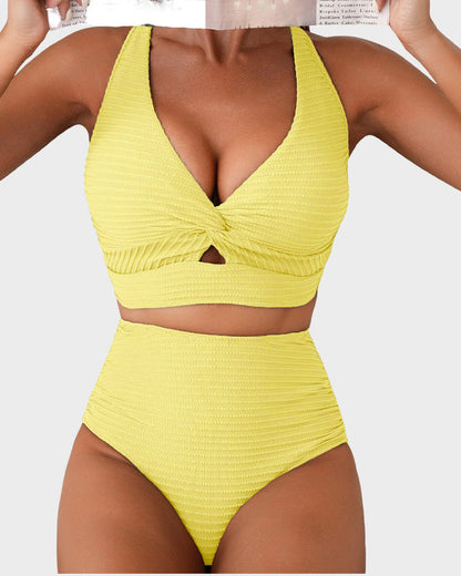 💃2025 New Type - 50% OFF 👙Textured Knot-Front High-Waisted Bikini Set