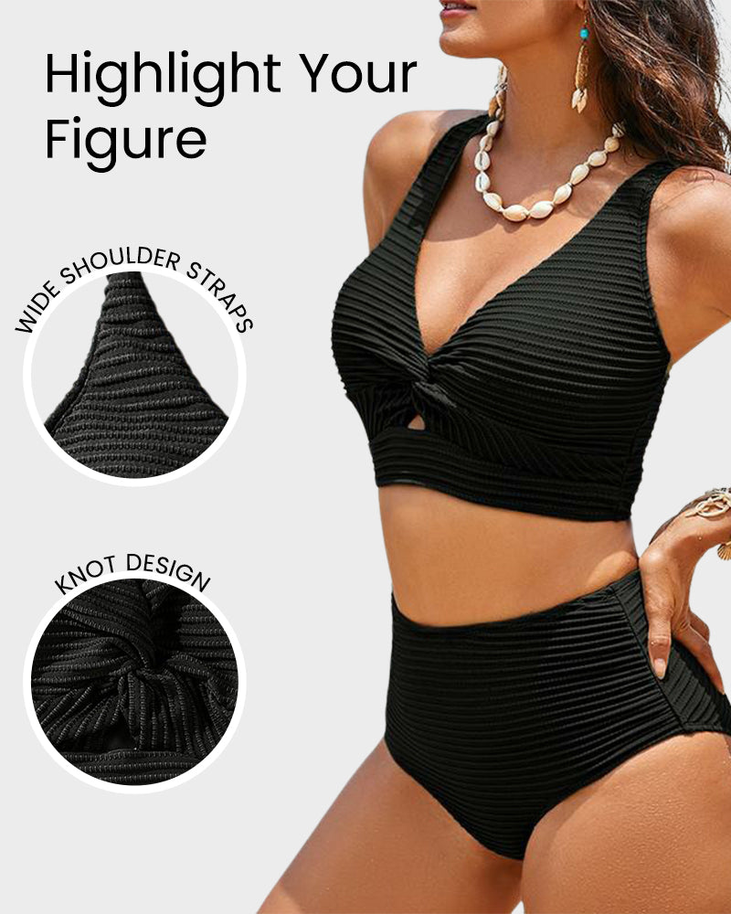 💃2025 New Type - 50% OFF 👙Textured Knot-Front High-Waisted Bikini Set