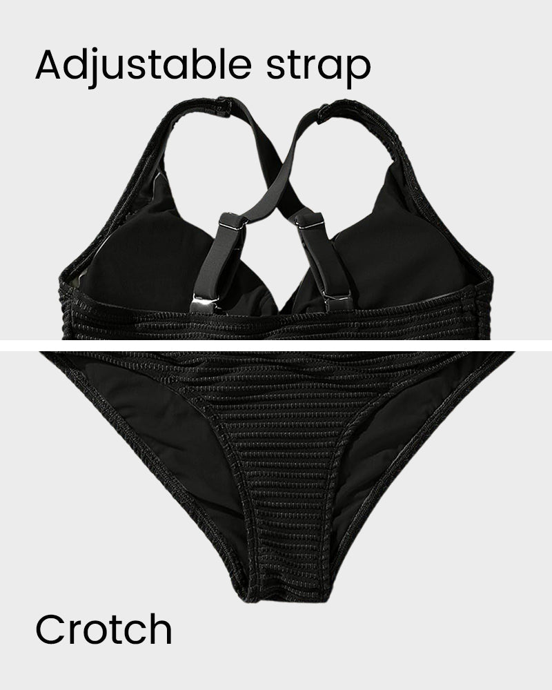 💃2025 New Type - 50% OFF 👙Textured Knot-Front High-Waisted Bikini Set