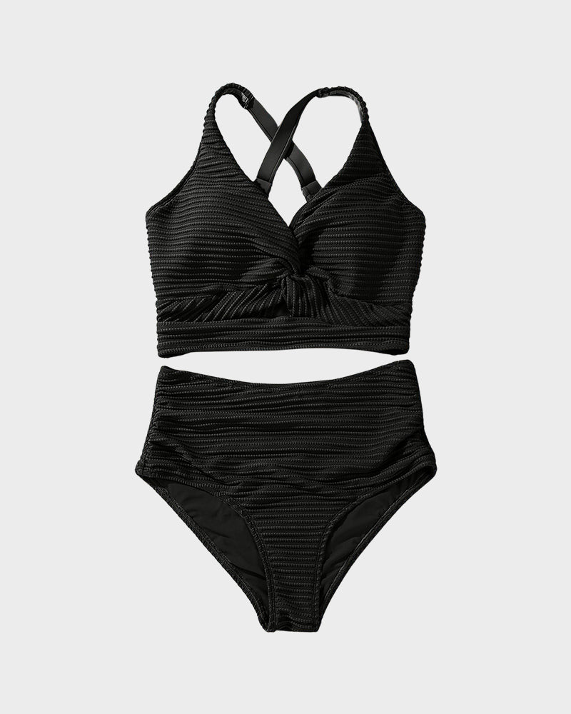 💃2025 New Type - 50% OFF 👙Textured Knot-Front High-Waisted Bikini Set