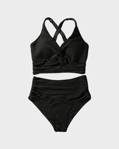💃2025 New Type - 50% OFF 👙Textured Knot-Front High-Waisted Bikini Set