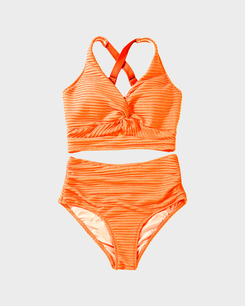 💃2025 New Type - 50% OFF 👙Textured Knot-Front High-Waisted Bikini Set