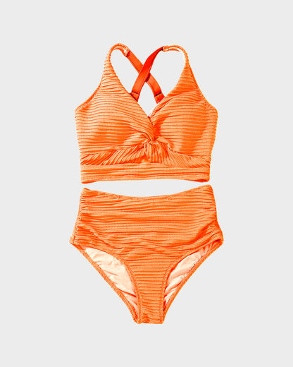 💃2025 New Type - 50% OFF 👙Textured Knot-Front High-Waisted Bikini Set
