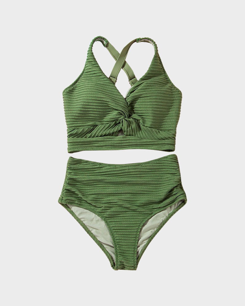 💃2025 New Type - 50% OFF 👙Textured Knot-Front High-Waisted Bikini Set