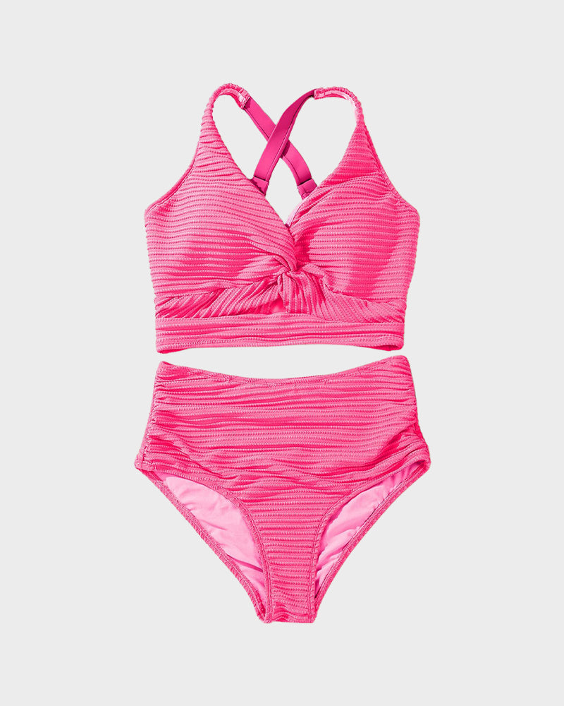 💃2025 New Type - 50% OFF 👙Textured Knot-Front High-Waisted Bikini Set