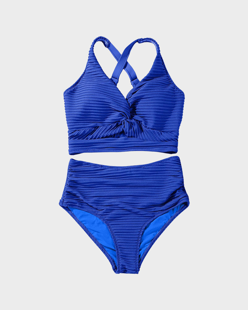 💃2025 New Type - 50% OFF 👙Textured Knot-Front High-Waisted Bikini Set
