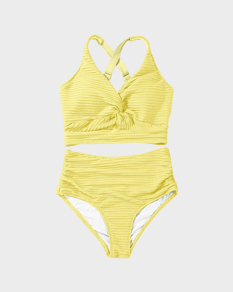 💃2025 New Type - 50% OFF 👙Textured Knot-Front High-Waisted Bikini Set