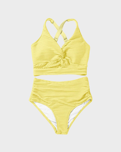 💃2025 New Type - 50% OFF 👙Textured Knot-Front High-Waisted Bikini Set
