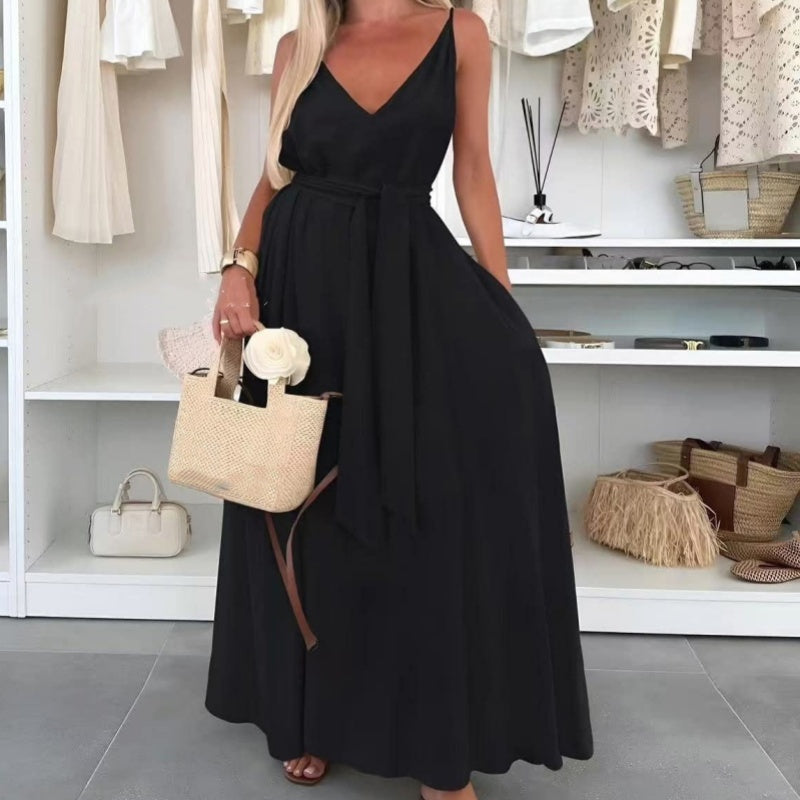 💜LAST DAY PROMOTION - 60%OFF💜Women’s Spaghetti Strap Maxi Dress with Waist Tie