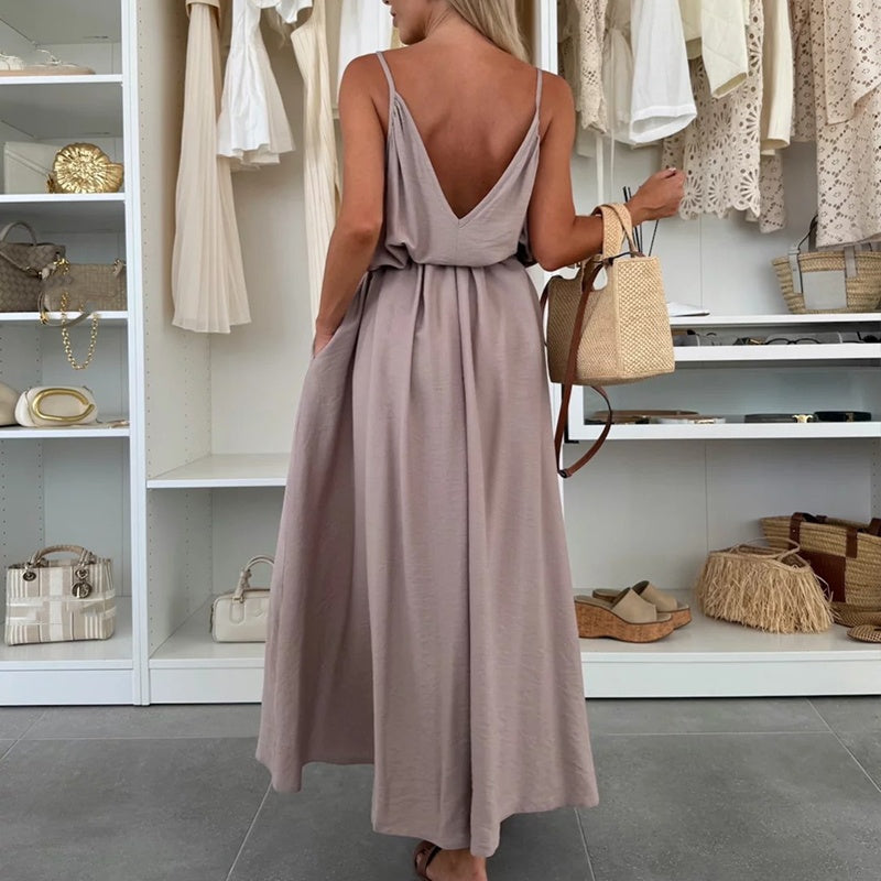 💜LAST DAY PROMOTION - 60%OFF💜Women’s Spaghetti Strap Maxi Dress with Waist Tie
