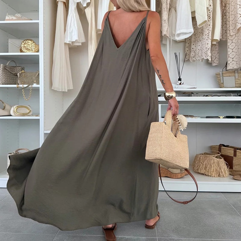 💜LAST DAY PROMOTION - 60%OFF💜Women’s Spaghetti Strap Maxi Dress with Waist Tie