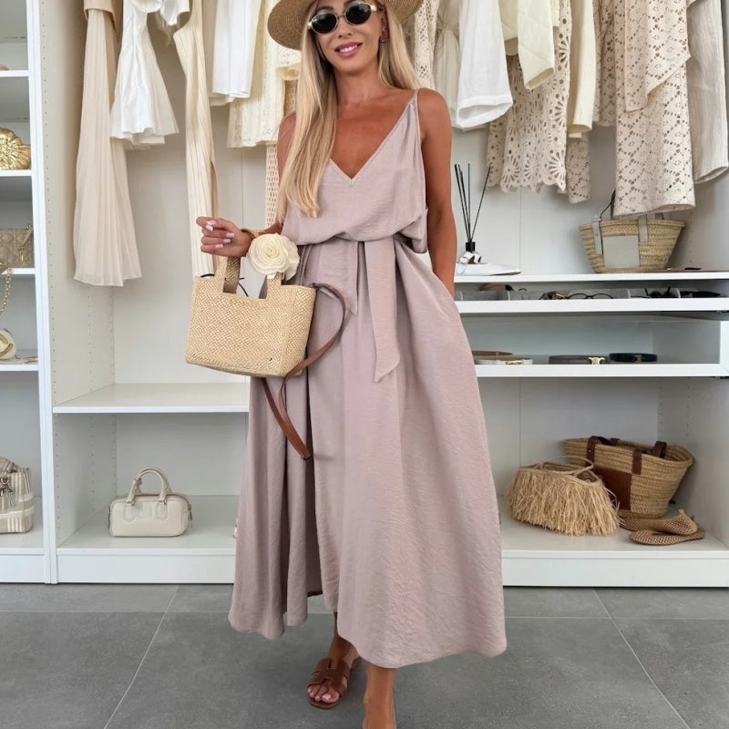 💜LAST DAY PROMOTION - 60%OFF💜Women’s Spaghetti Strap Maxi Dress with Waist Tie