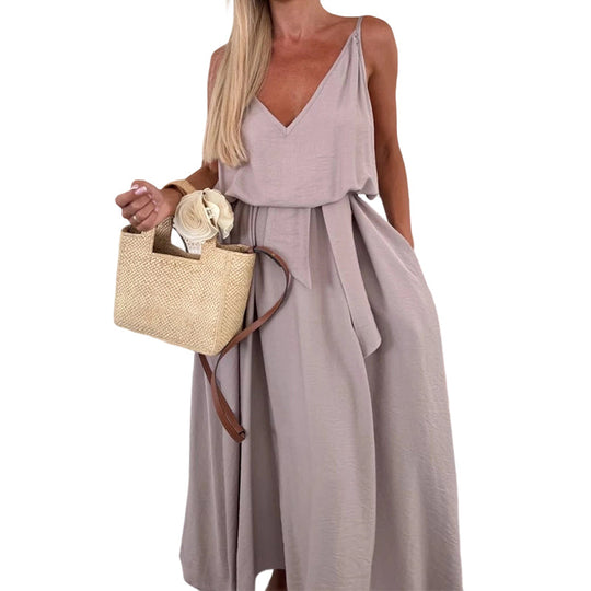 💜LAST DAY PROMOTION - 60%OFF💜Women’s Spaghetti Strap Maxi Dress with Waist Tie