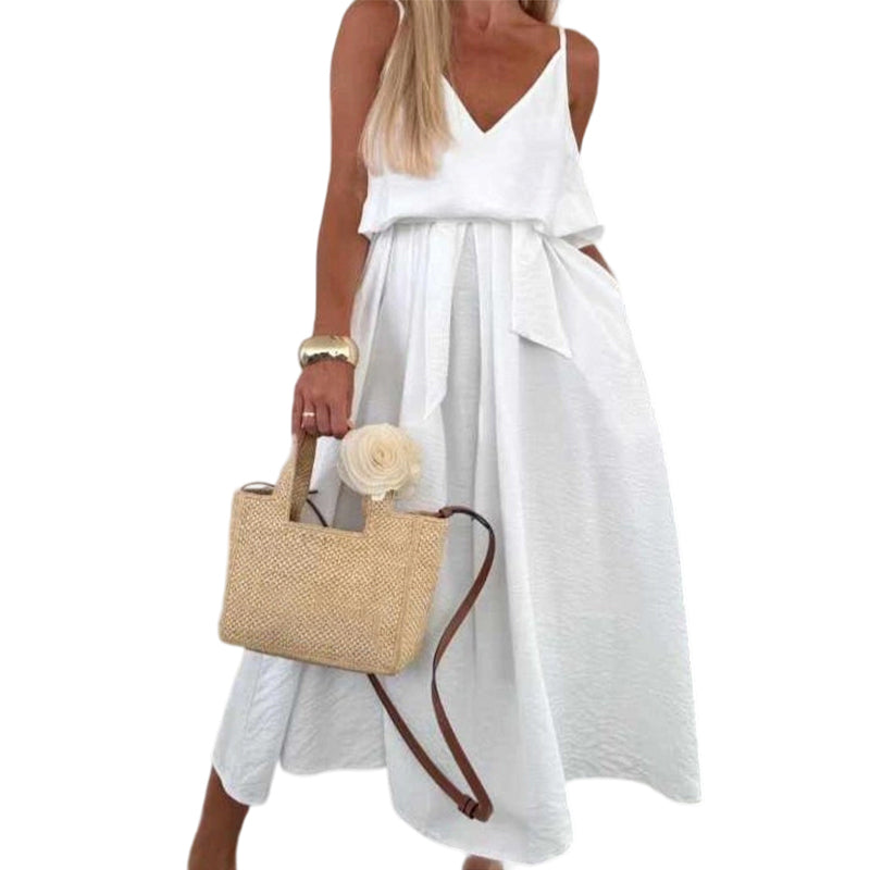 💜LAST DAY PROMOTION - 60%OFF💜Women’s Spaghetti Strap Maxi Dress with Waist Tie
