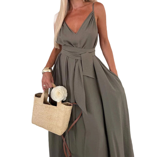 💜LAST DAY PROMOTION - 60%OFF💜Women’s Spaghetti Strap Maxi Dress with Waist Tie