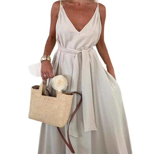 💜LAST DAY PROMOTION - 60%OFF💜Women’s Spaghetti Strap Maxi Dress with Waist Tie