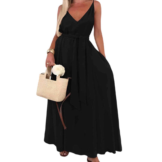 💜LAST DAY PROMOTION - 60%OFF💜Women’s Spaghetti Strap Maxi Dress with Waist Tie