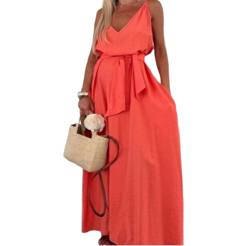 💜LAST DAY PROMOTION - 60%OFF💜Women’s Spaghetti Strap Maxi Dress with Waist Tie