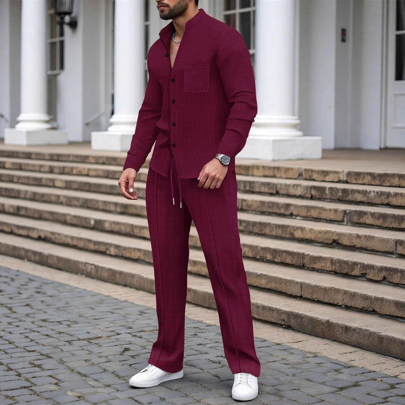 🎁2026 New Arrivals 50% OFF💥Men’s Casual Waffle Shirt Pants 2-Piece Set🔥Buy 2 Get Free Shipping