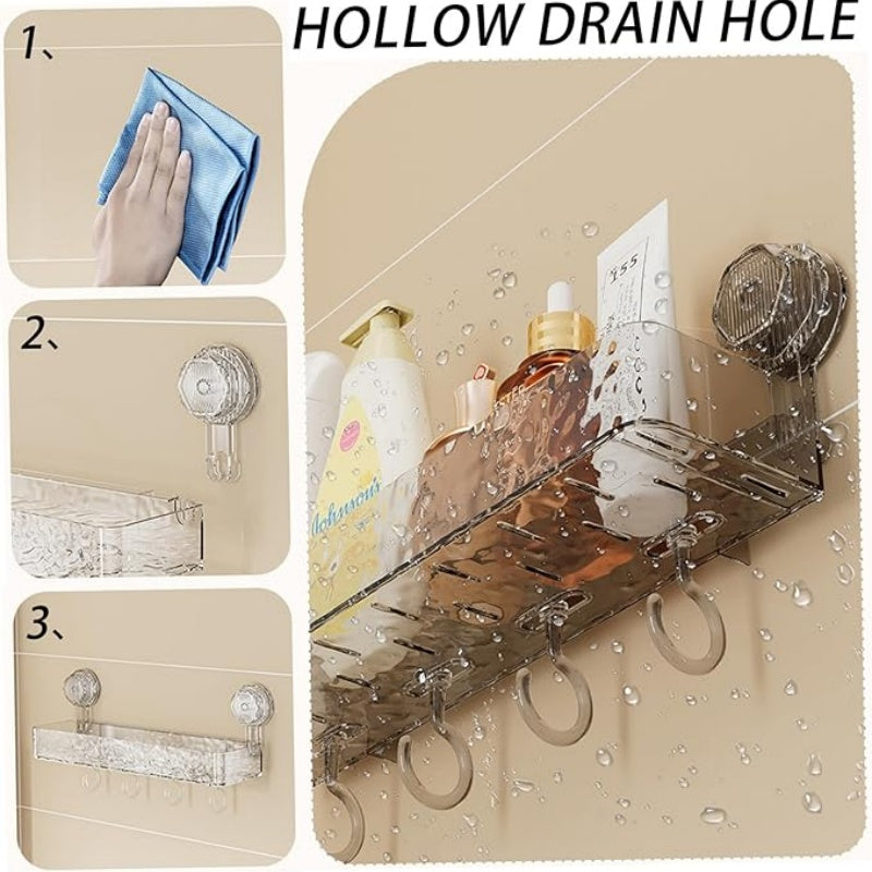 🔥 Hot Sale 50% OFF 🔥Wall Mounted Removable Suction Cup Shelf with Hooks