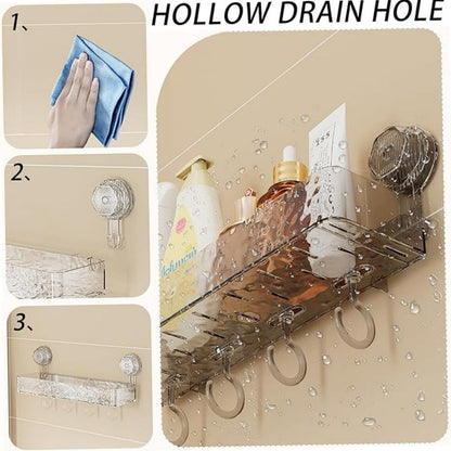 🔥 Hot Sale 50% OFF 🔥Wall Mounted Removable Suction Cup Shelf with Hooks
