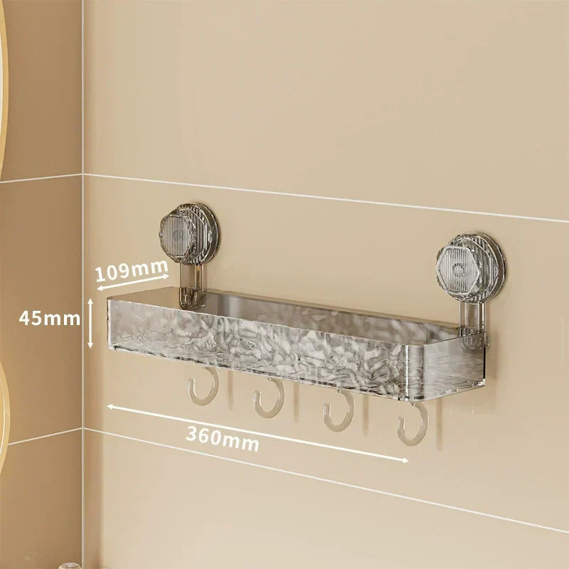 🔥 Hot Sale 50% OFF 🔥Wall Mounted Removable Suction Cup Shelf with Hooks