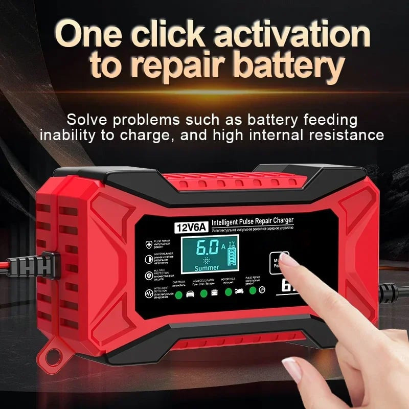 🔋 60% OFF! ⚡ SMART BATTERY CHARGER - Universal for Car & Motorcycle, Auto Voltage Detection, Overcharge Protection, LCD Display & Compact Design 🚗🏍️