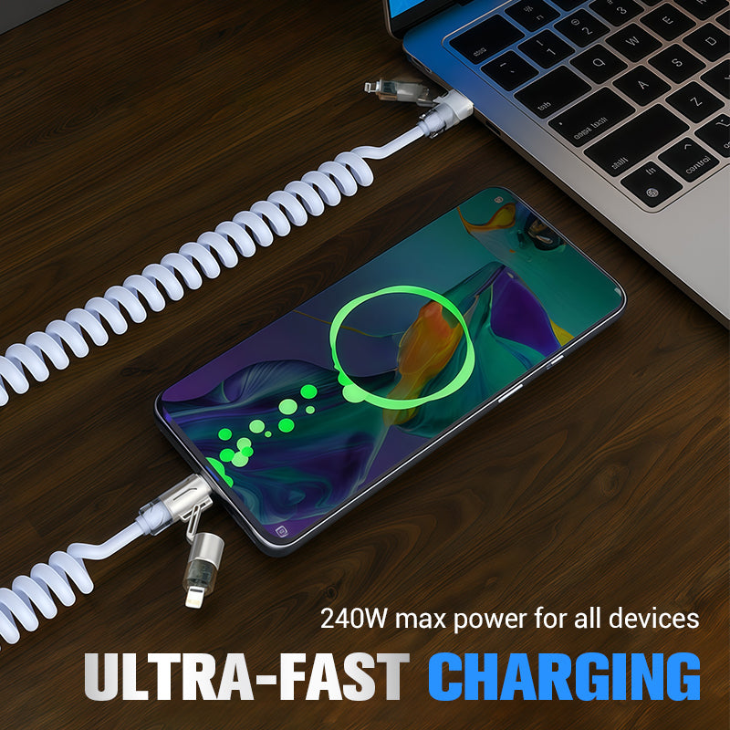 🏆Flash Sale⚡50K+ SOLD! 💥240W 4-in-1 Retractable Coiled Charging Cable